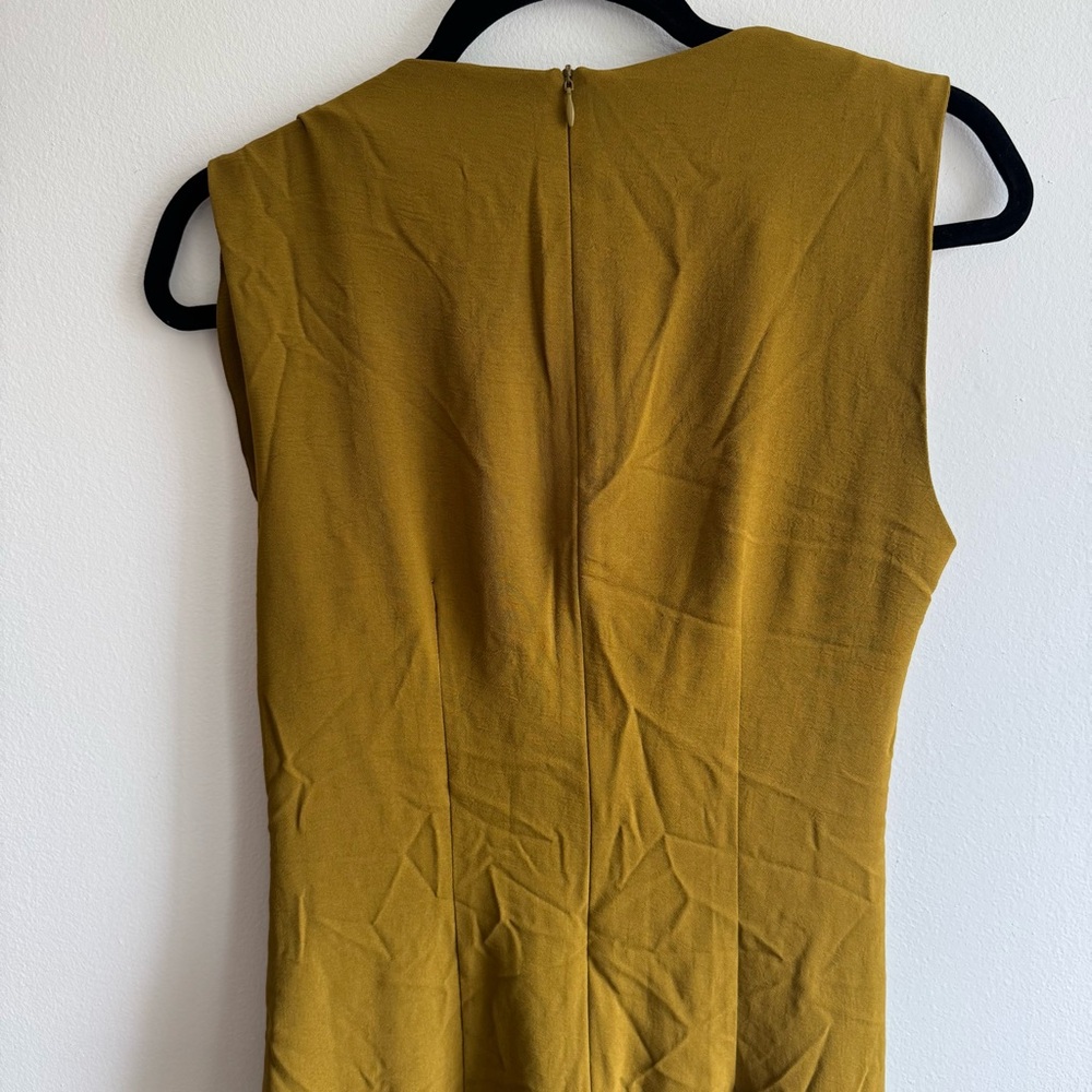 Zara Draped Midi Dress Olive Green Gold Hardware Sleeveless Minimalist Chic M - Picture 7 of 12